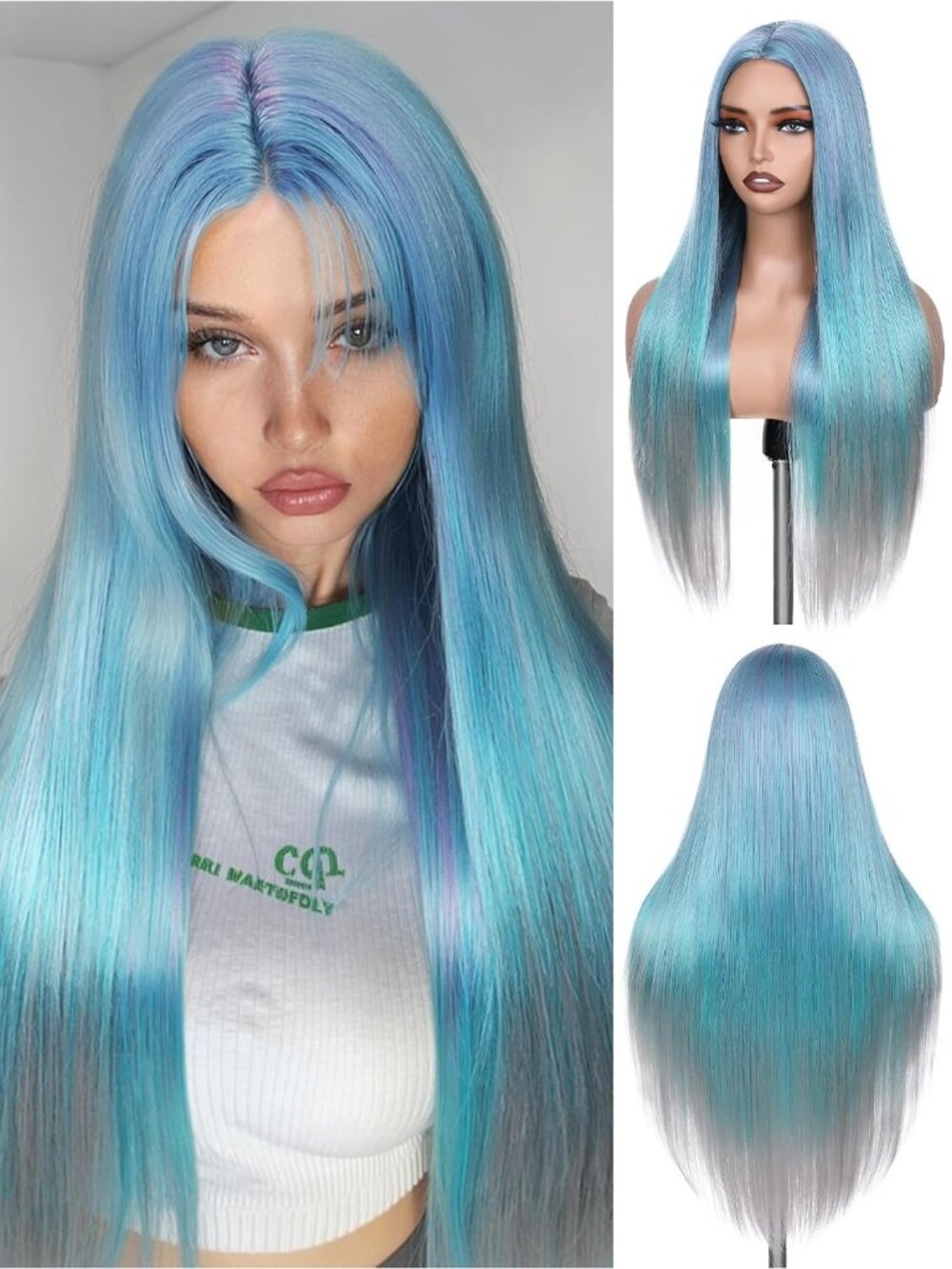 Women's Red 26 Inch Heat Resistant Straight Middle Part Synthetic Wigs
